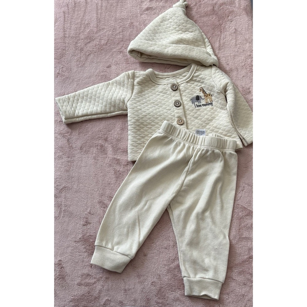 Le Top Bebe Cream Nude 3 Piece Set Unisex Beanie Hat Pants And Quilted Jacket